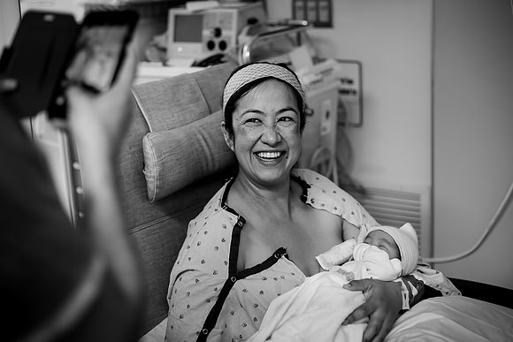Mother holds newborn baby for first time at Cedars Sinai Los Angeles