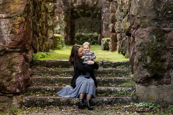 Mother hugs son at state park