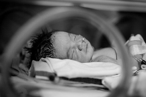 Newborn baby boy in NICU at Cedars Sinai Los Angeles